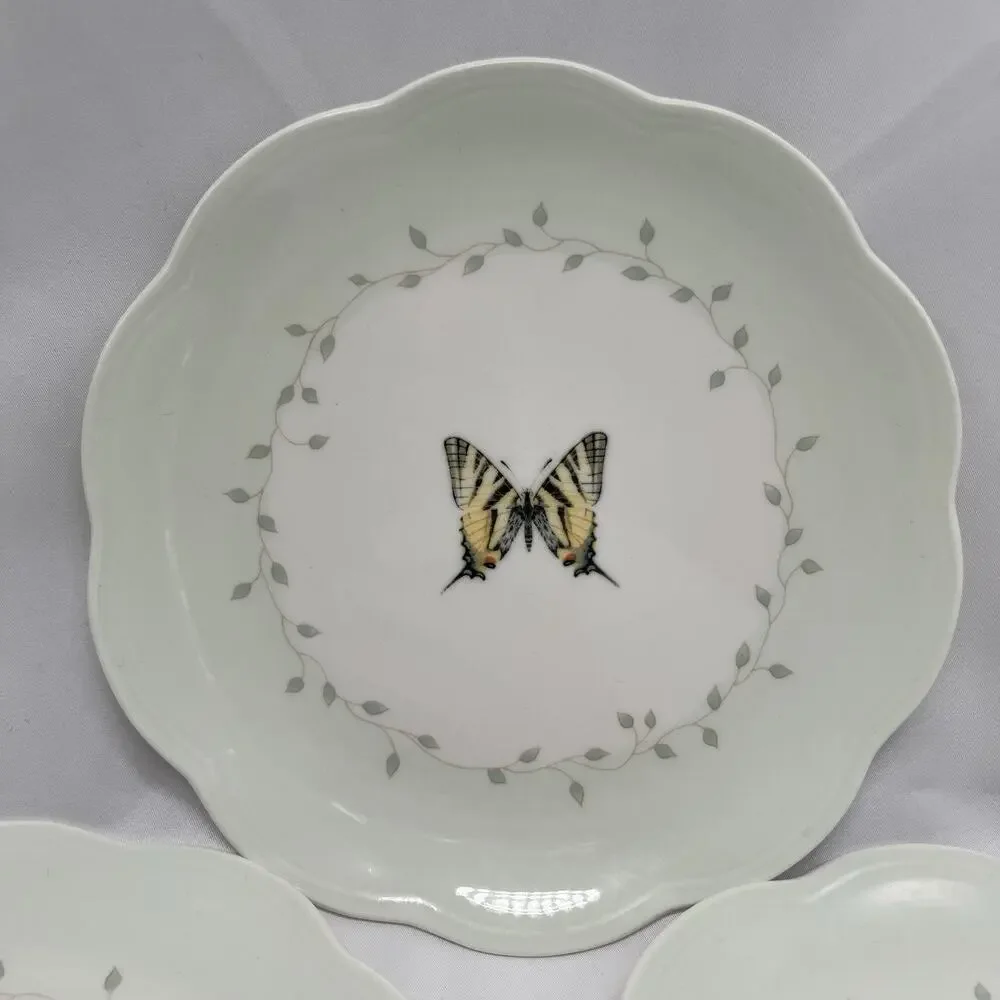 3 Lenox Butterfly Meadow Scallop Round Dessert Lunch Salad Plates Green‎ 8” Set
